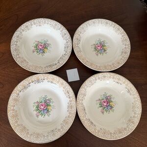 Set of 4 Vtg. Limoges Triumph Rosalie Floral & 22k Gold Filigree Rim 8” Bowl #1